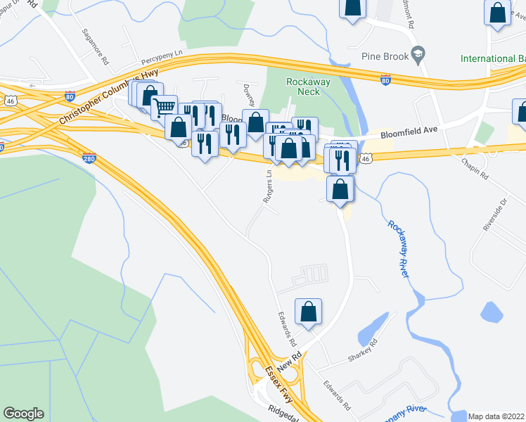 map of restaurants, bars, coffee shops, grocery stores, and more near 175 Rutgers Lane in Parsippany-Troy Hills