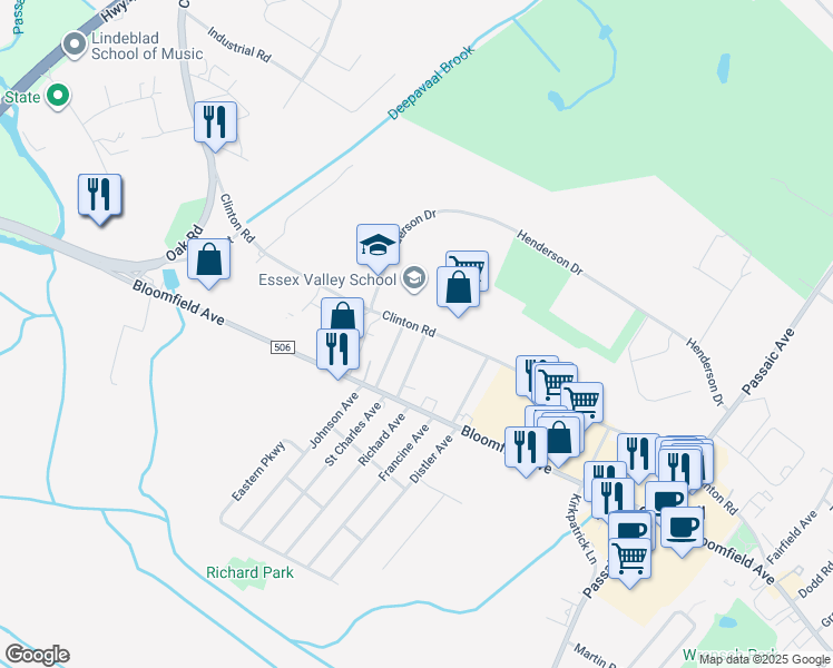 map of restaurants, bars, coffee shops, grocery stores, and more near 184 Clinton Road in West Caldwell