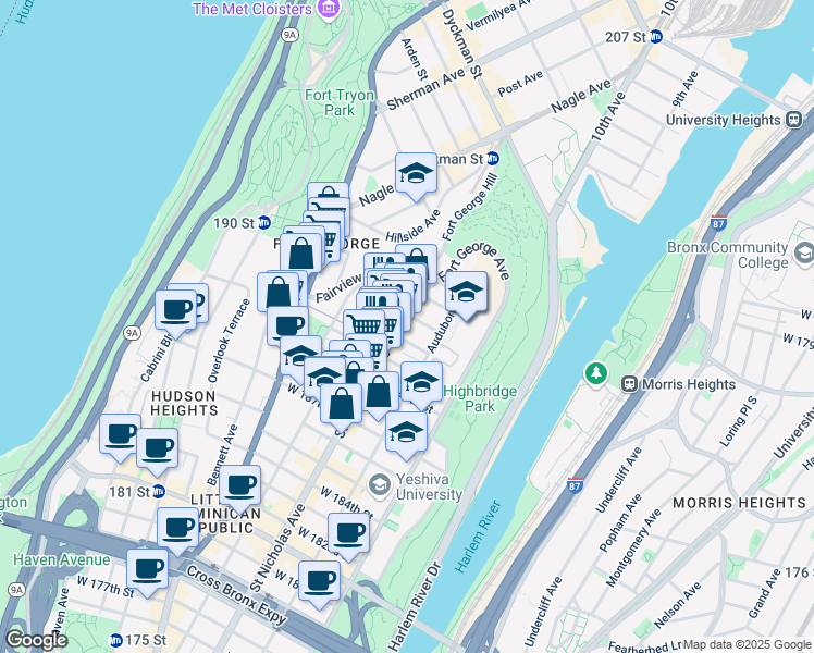 map of restaurants, bars, coffee shops, grocery stores, and more near in New York