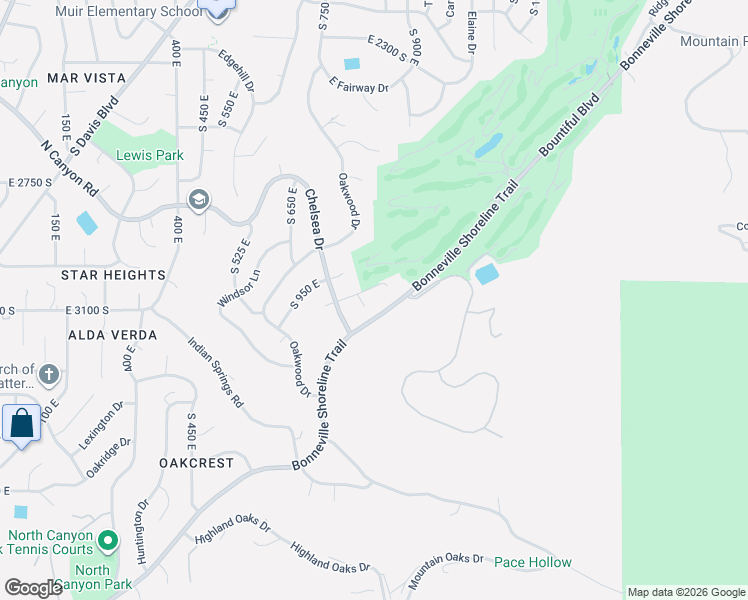 map of restaurants, bars, coffee shops, grocery stores, and more near 3130 South 975 East in Bountiful