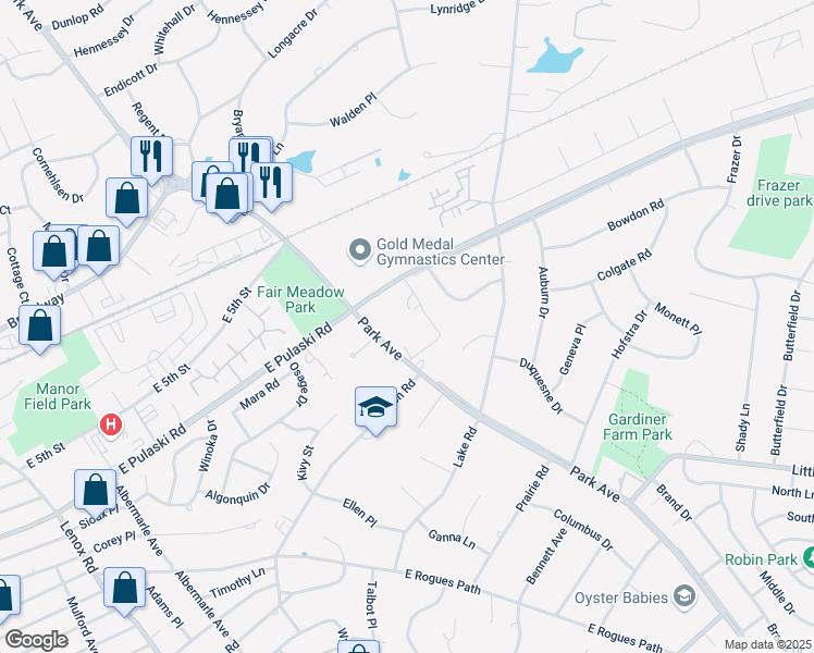 map of restaurants, bars, coffee shops, grocery stores, and more near 1 Kerri Court in Huntington Station