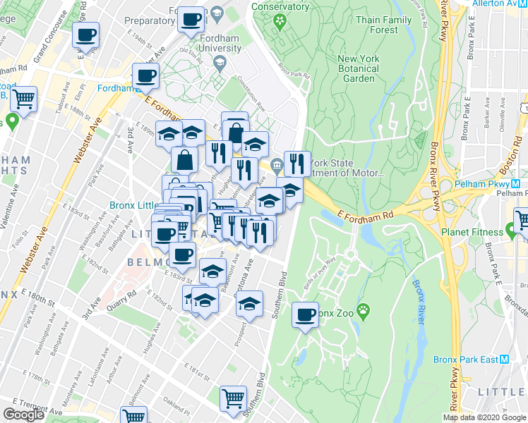 map of restaurants, bars, coffee shops, grocery stores, and more near 2471 Crotona Avenue in The Bronx