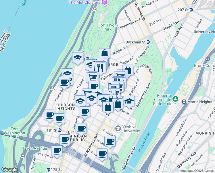 map of restaurants, bars, coffee shops, grocery stores, and more near in New York