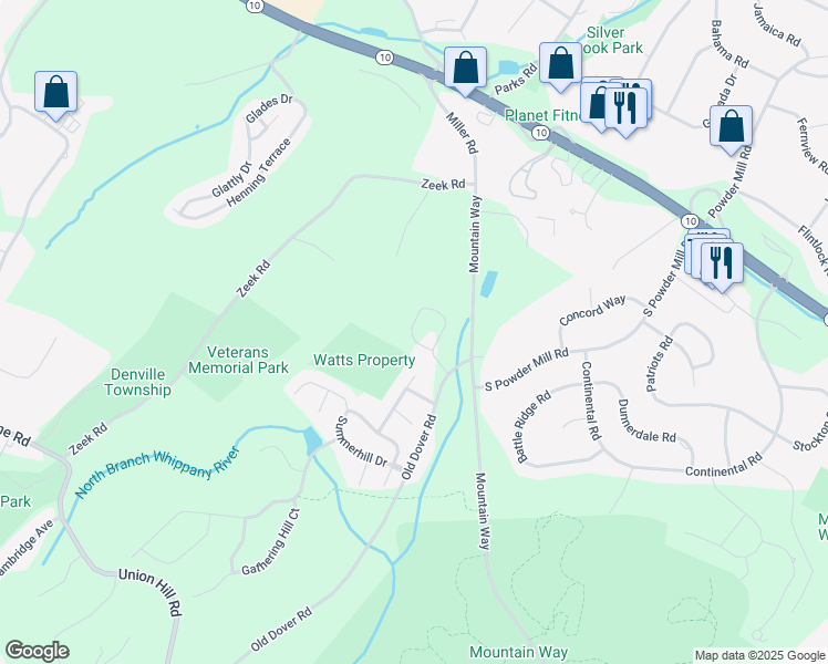 map of restaurants, bars, coffee shops, grocery stores, and more near 700 Mountain Way in Morris Plains