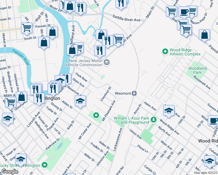 map of restaurants, bars, coffee shops, grocery stores, and more near 50 Willow Avenue in Wallington
