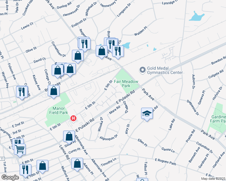 map of restaurants, bars, coffee shops, grocery stores, and more near 68 Olde Crane Court in Huntington Station
