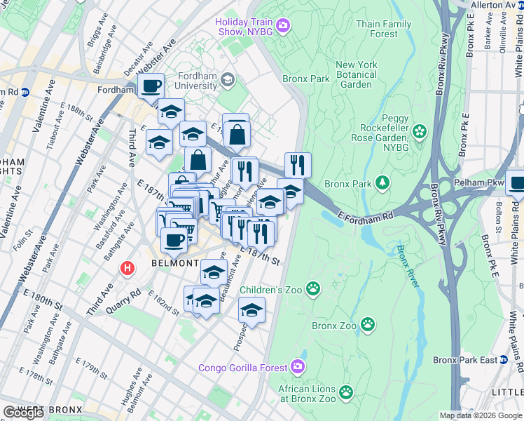 map of restaurants, bars, coffee shops, grocery stores, and more near 2471 Crotona Avenue in The Bronx