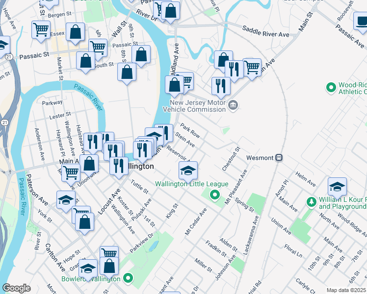 map of restaurants, bars, coffee shops, grocery stores, and more near 14 Orchard Street in Wallington