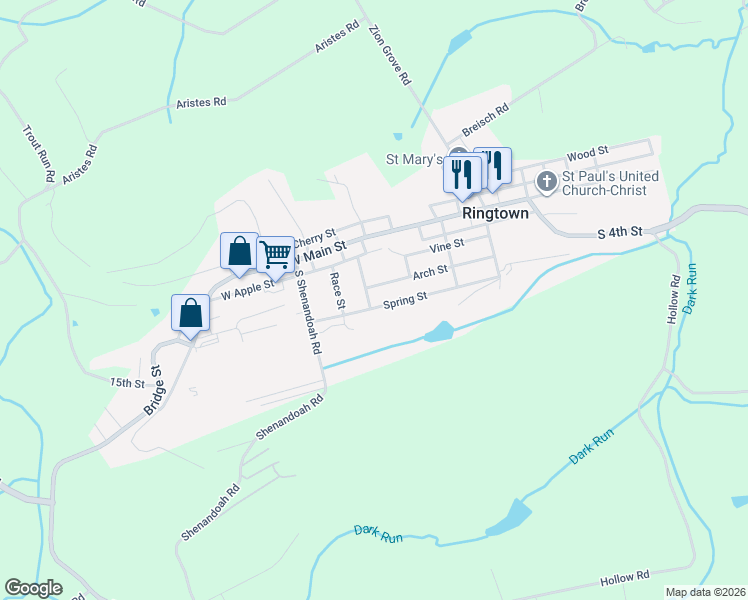 map of restaurants, bars, coffee shops, grocery stores, and more near in Ringtown