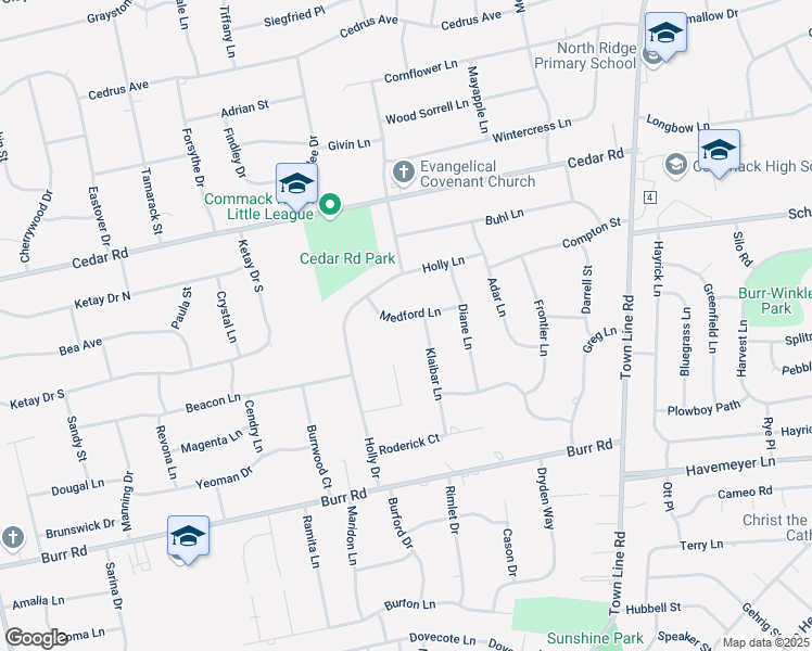 map of restaurants, bars, coffee shops, grocery stores, and more near 6 Klaibar Lane in East Northport