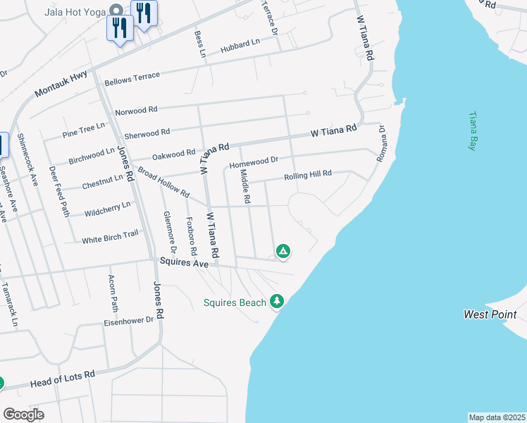 map of restaurants, bars, coffee shops, grocery stores, and more near 8 Fairview Road in Hampton Bays