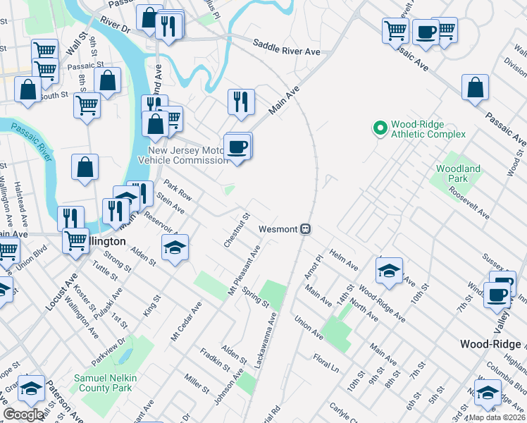map of restaurants, bars, coffee shops, grocery stores, and more near 50 Willow Avenue in Wallington