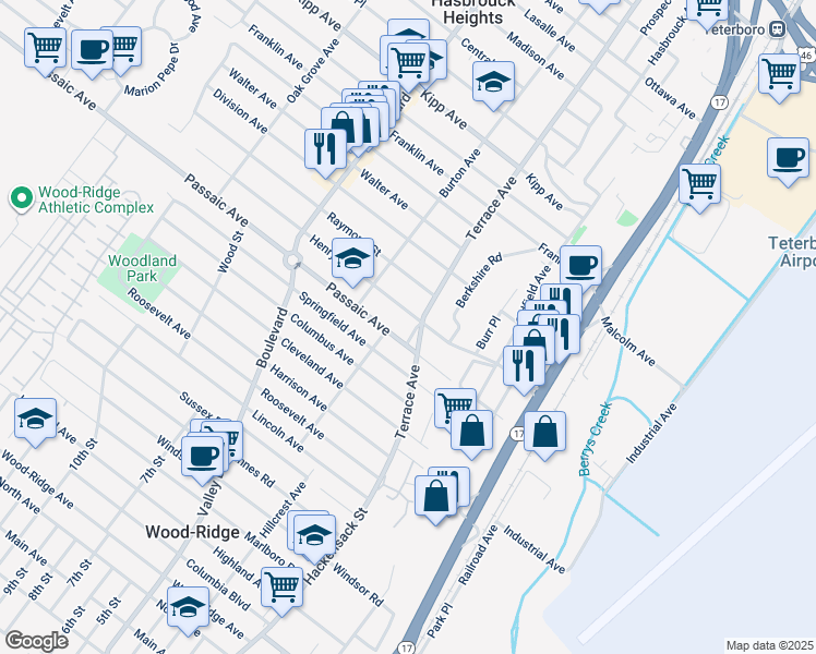 map of restaurants, bars, coffee shops, grocery stores, and more near 318 Passaic Avenue in Hasbrouck Heights
