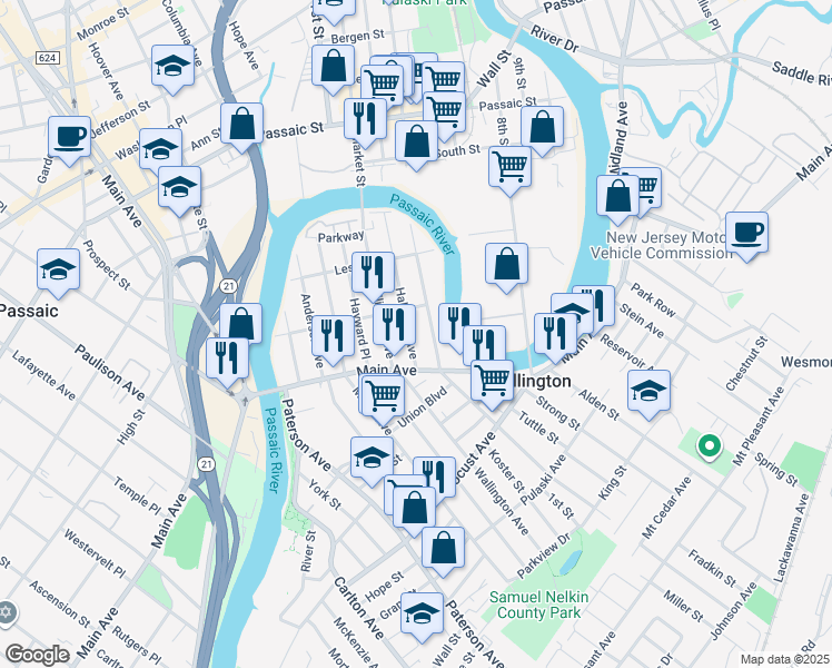 map of restaurants, bars, coffee shops, grocery stores, and more near 108 Hathaway Street in Wallington
