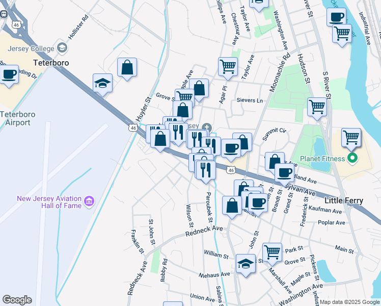 map of restaurants, bars, coffee shops, grocery stores, and more near 368 Main Street in South Hackensack