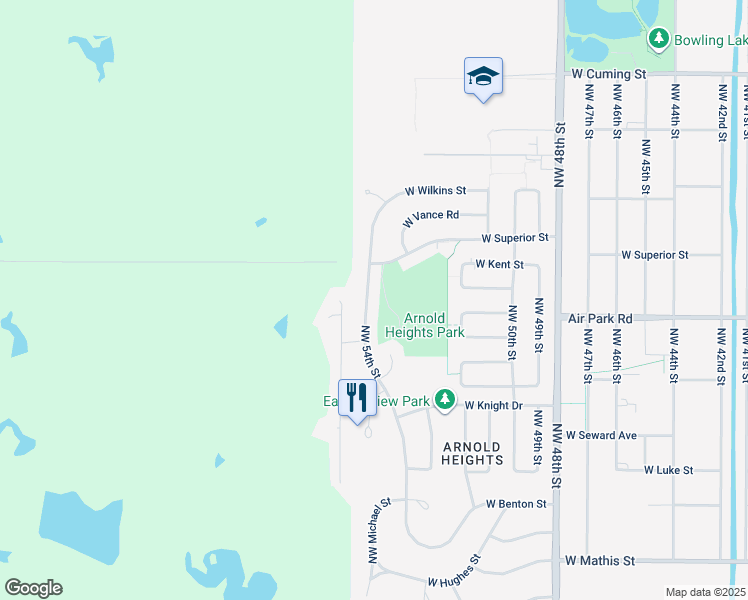 map of restaurants, bars, coffee shops, grocery stores, and more near 4124 Northwest 54th Street in Lincoln