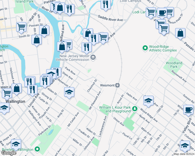 map of restaurants, bars, coffee shops, grocery stores, and more near 50 Willow Avenue in Wallington