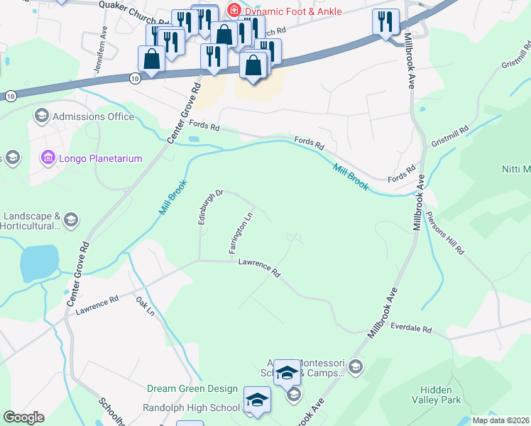map of restaurants, bars, coffee shops, grocery stores, and more near 29 Edinburgh Drive in Randolph