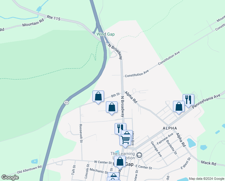 map of restaurants, bars, coffee shops, grocery stores, and more near 29 8th Street in Wind Gap