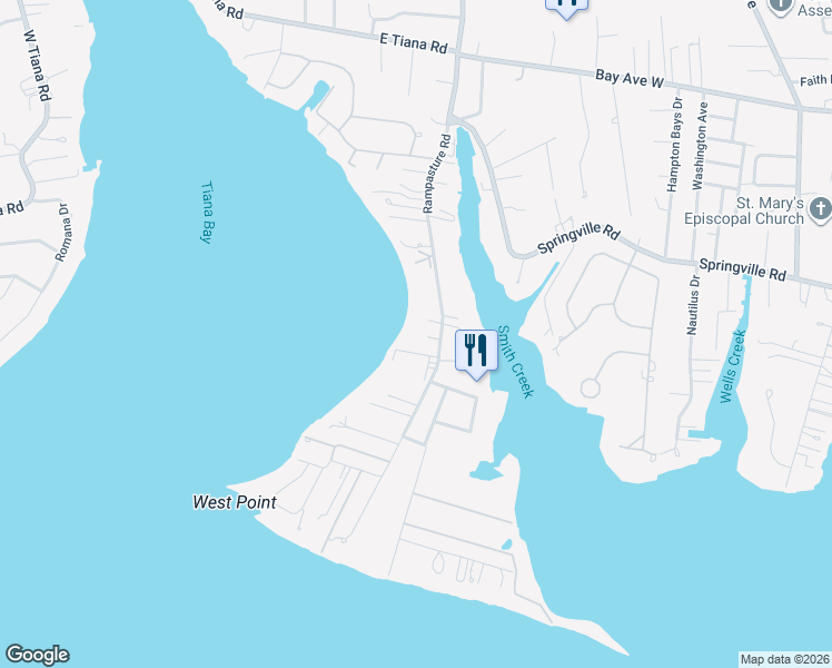 map of restaurants, bars, coffee shops, grocery stores, and more near 48 Rampasture Road in Hampton Bays