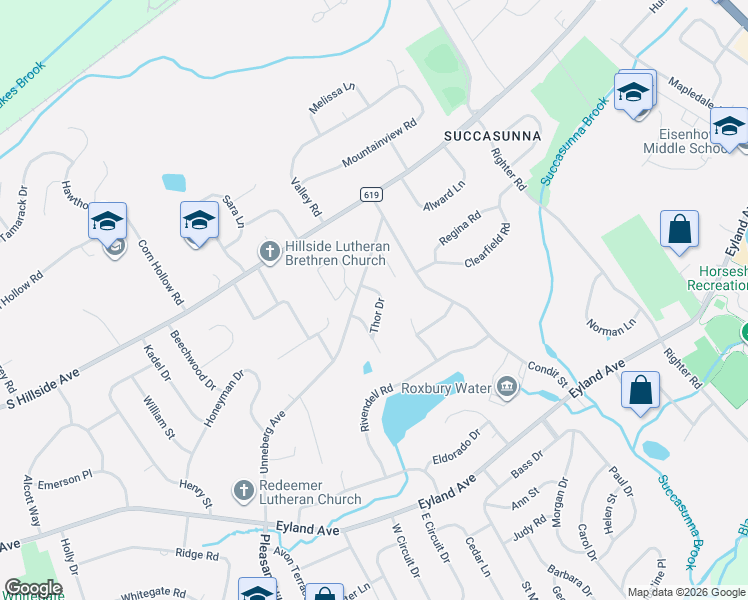 map of restaurants, bars, coffee shops, grocery stores, and more near 10 Thor Drive in Roxbury Township