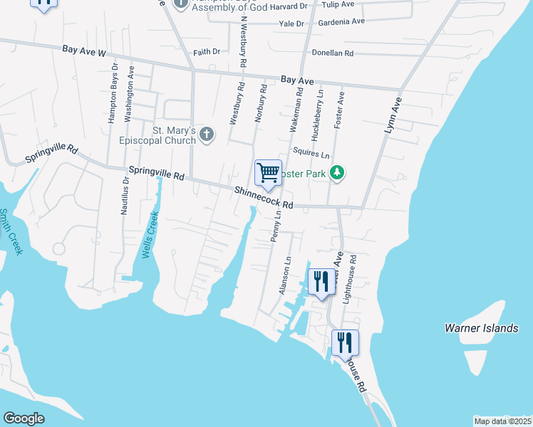 map of restaurants, bars, coffee shops, grocery stores, and more near 4 Penny Lane in Hampton Bays