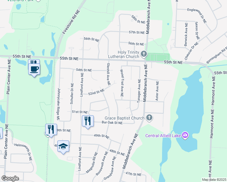 map of restaurants, bars, coffee shops, grocery stores, and more near 5219 Beechgrove Avenue Northeast in Canton
