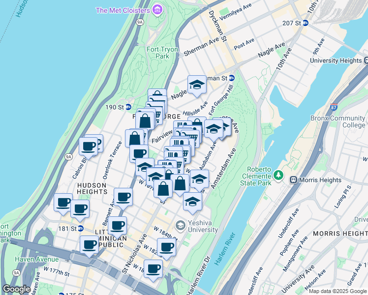 map of restaurants, bars, coffee shops, grocery stores, and more near in New York