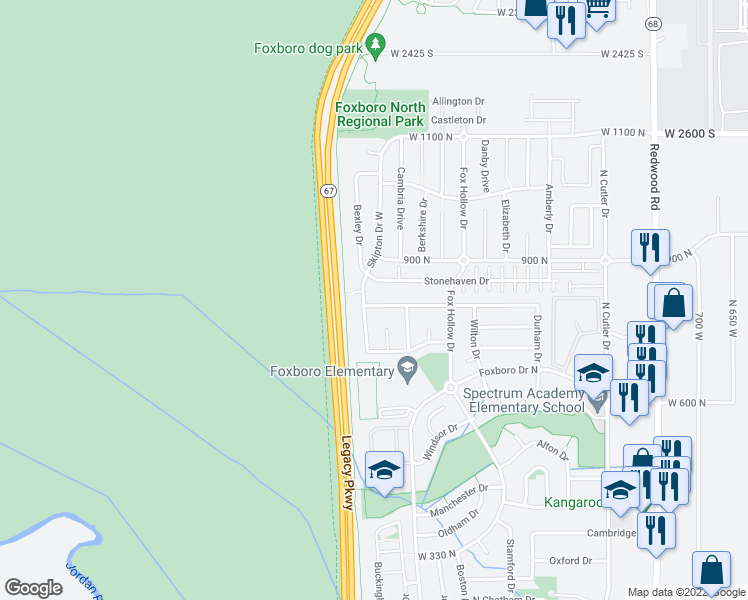 map of restaurants, bars, coffee shops, grocery stores, and more near 1134 York Drive in North Salt Lake