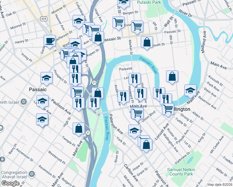 map of restaurants, bars, coffee shops, grocery stores, and more near 88 Anderson Avenue in Wallington