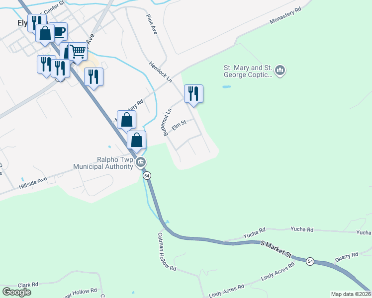 map of restaurants, bars, coffee shops, grocery stores, and more near 5 Sycamore Street in Elysburg