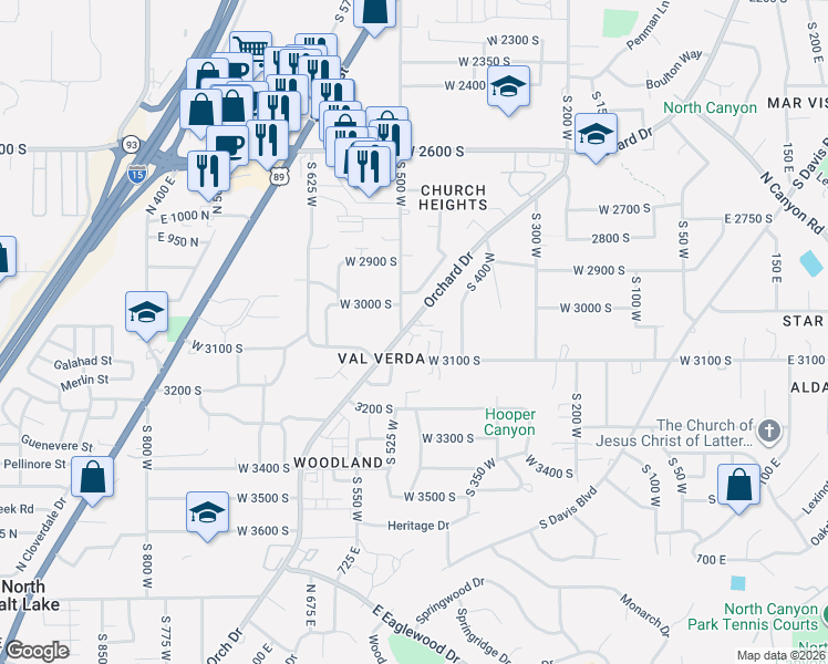 map of restaurants, bars, coffee shops, grocery stores, and more near 2969 400 in Bountiful