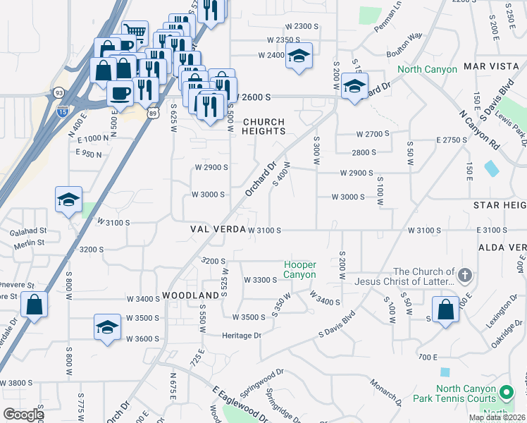 map of restaurants, bars, coffee shops, grocery stores, and more near 3003 South 400 West in Bountiful