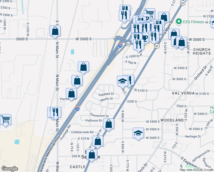 map of restaurants, bars, coffee shops, grocery stores, and more near 299 Percival Street in North Salt Lake