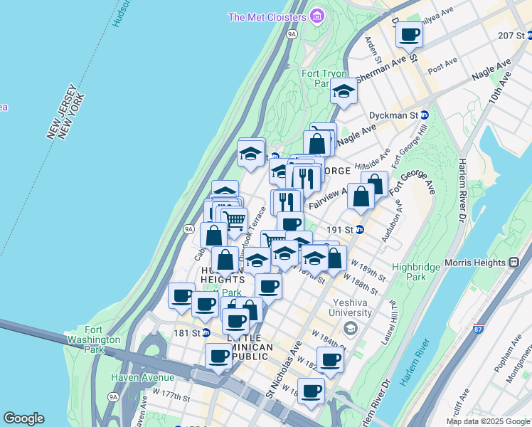 map of restaurants, bars, coffee shops, grocery stores, and more near in New York