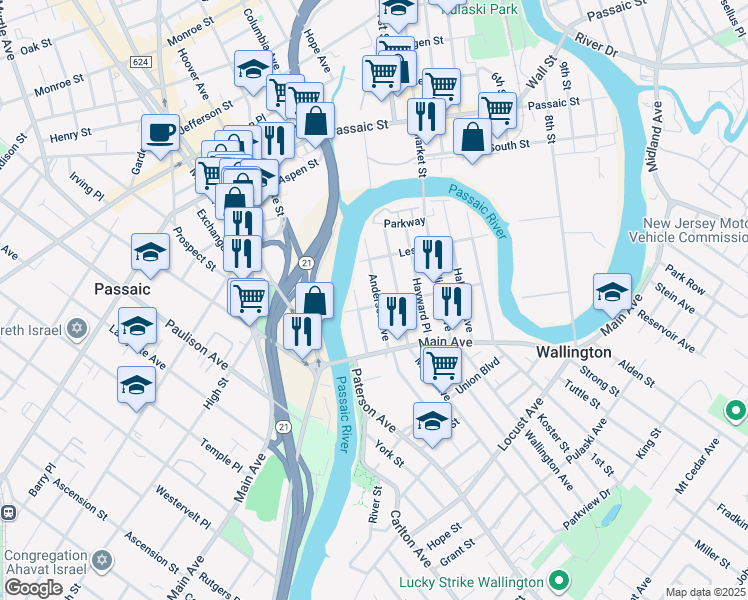map of restaurants, bars, coffee shops, grocery stores, and more near 47 Anderson Avenue in Wallington
