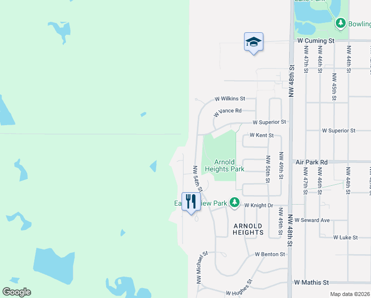 map of restaurants, bars, coffee shops, grocery stores, and more near 4235 Northwest 57th Court in Lincoln