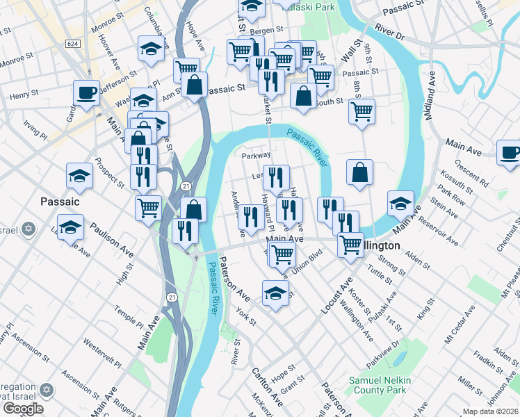 map of restaurants, bars, coffee shops, grocery stores, and more near 68 Hayward Place in Wallington