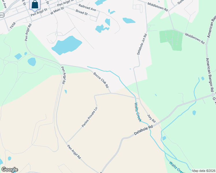 map of restaurants, bars, coffee shops, grocery stores, and more near 1009 Bocce Club Road in Pen Argyl