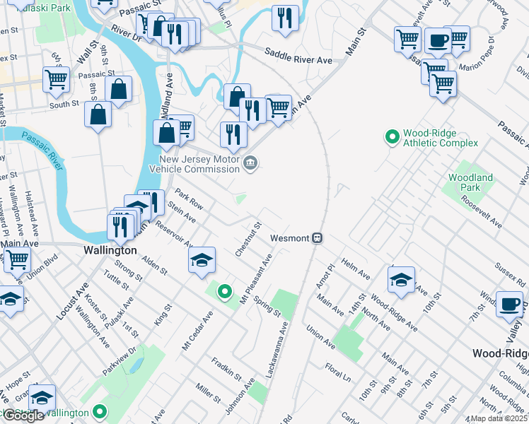 map of restaurants, bars, coffee shops, grocery stores, and more near 1 Franklin Avenue in Wallington