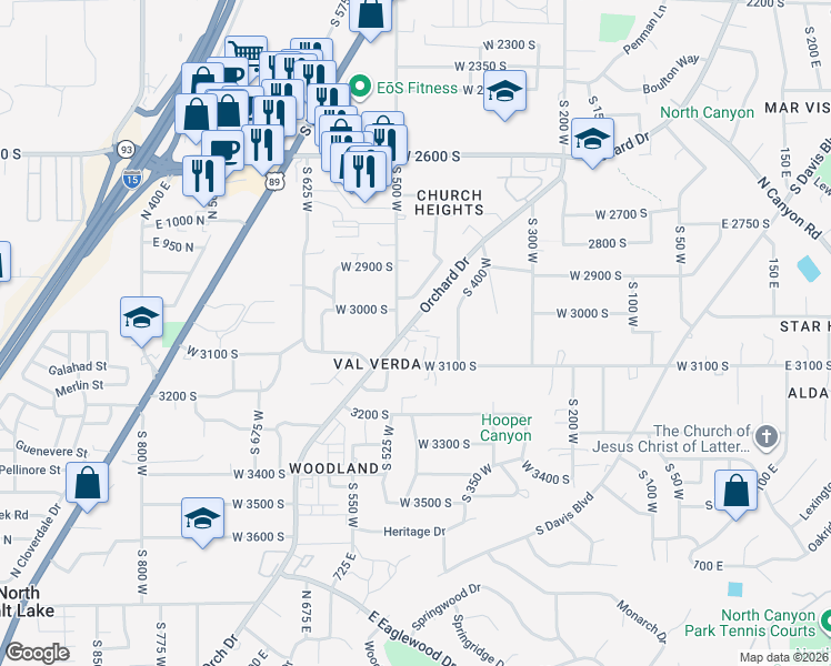 map of restaurants, bars, coffee shops, grocery stores, and more near 2969 400 in Bountiful