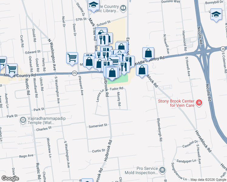 map of restaurants, bars, coffee shops, grocery stores, and more near 110 Tudor Road in Centereach