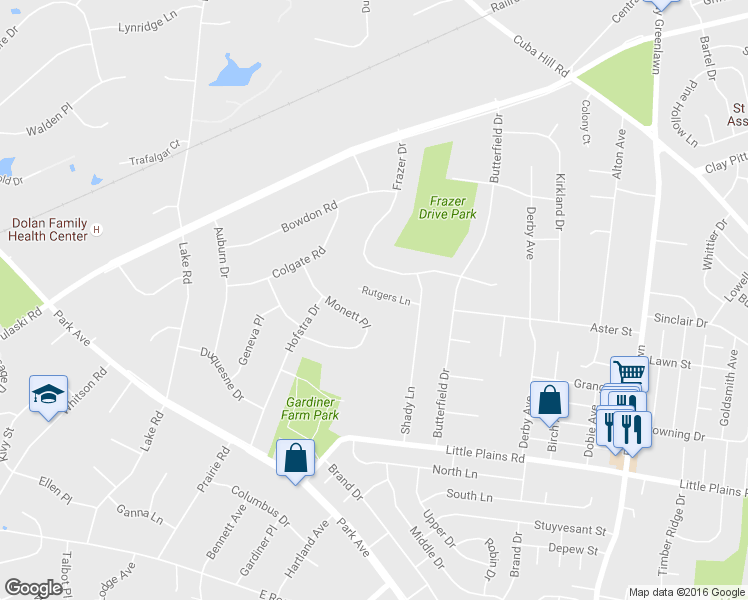 map of restaurants, bars, coffee shops, grocery stores, and more near 63 Rutgers Lane in Huntington