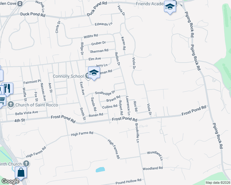 map of restaurants, bars, coffee shops, grocery stores, and more near 3 Mercadante Place in Glen Cove