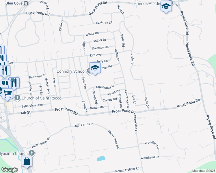 map of restaurants, bars, coffee shops, grocery stores, and more near 1 Comp Lane in Glen Cove