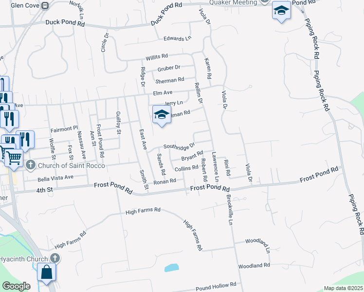 map of restaurants, bars, coffee shops, grocery stores, and more near 1 Comp Lane in Glen Cove