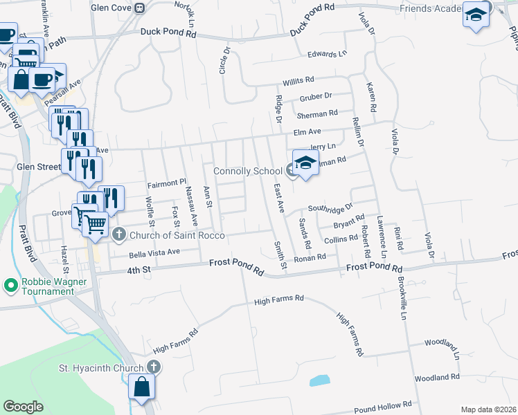 map of restaurants, bars, coffee shops, grocery stores, and more near 31 Guilfoy Street in Glen Cove