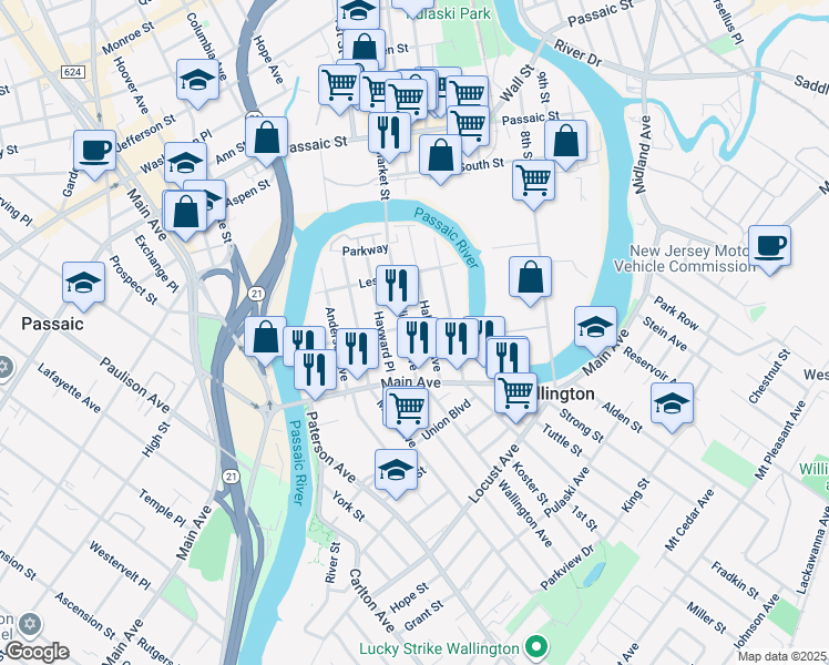 map of restaurants, bars, coffee shops, grocery stores, and more near 73 Wallington Avenue in Wallington
