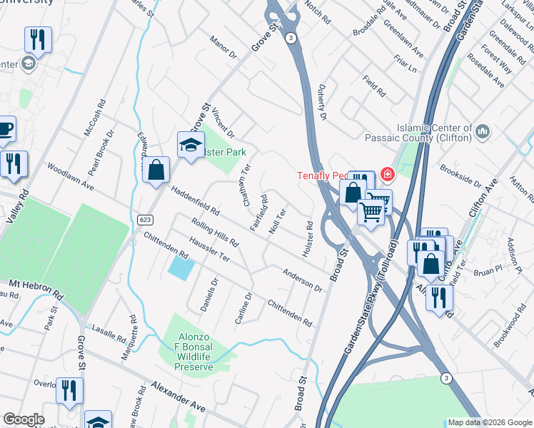 map of restaurants, bars, coffee shops, grocery stores, and more near 21 Brantwood Place in Clifton