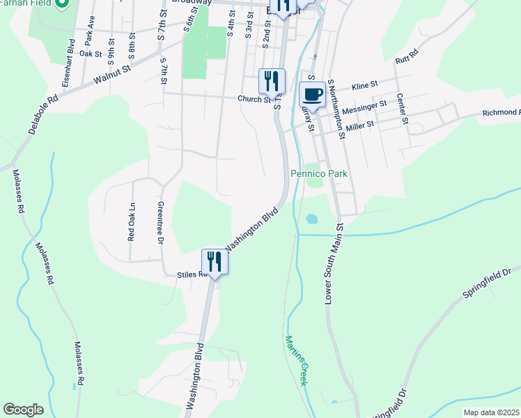 map of restaurants, bars, coffee shops, grocery stores, and more near 20 Washington Boulevard in Bangor
